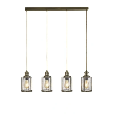 Image of Pipes 4 Light Bar Pendant Antique Brass, Glass Shade, E27