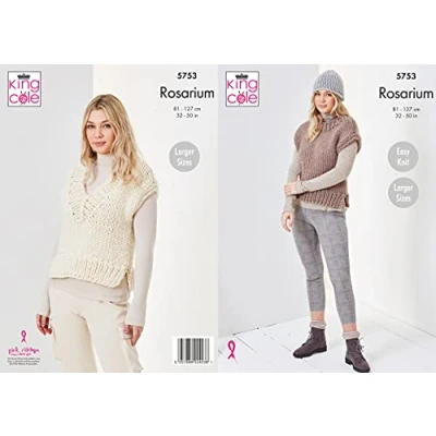 Image of King Cole Ladies Rosarium Mega Chunky Knitting Pattern Easy Knit Tank Tops &amp; Hat (5753)