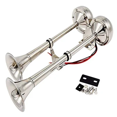 Image of YIYIDA Stainless Steel 150DB Vehicle Horn, Double Horn for 24V Cargo Boats, Wheel Ships, Trains, Cars, Trucks, Vans etc