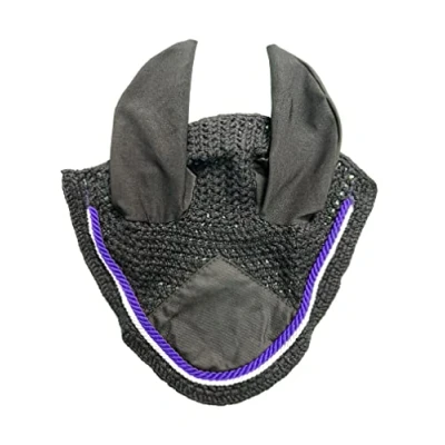 Image of Spire Horse Soft Crochet fly Veil Breathable Cotton Ear Net Hood Control Masks Protector Bonnets (full, Black/Purple White)