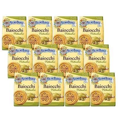 Image of MULINO BIANCO Baiocchi Shortbread cookies, biscuits with pistachio filling 240g (Pistachio, x12)