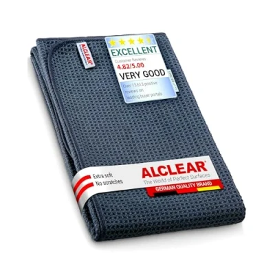 Image of ALCLEAR 820901M highly absorbent microfibre cloth wonder dry, 80x55 cm, waffle cloth, draws water without scratches and streaks perfect for cars, car paintwork, motorcycles, dishes anthracite