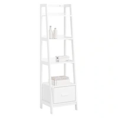 Image of SoBuy FRG116 K W, White Storage Display Shelving Ladder Shelf Bookcase with Drawer and 4 Shelves, 44x40x160cm