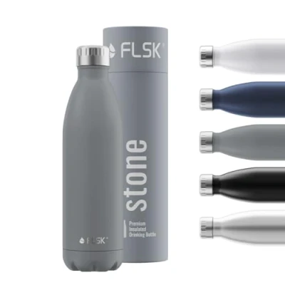 Image of FLSK Water Bottle, Premium Stainless Steel Drinking 100% Leak Proof &amp; Suitable for Carbonated Drinks, Thermos Flask Keeps Cold up to 24 Hours and Hot 18 (Stone, 750 ml)