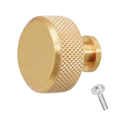 Image of Decoranddecor Amelia Knurled 35mm Round Kitchen Cabinet Furniture Knobs Aluminium Gold