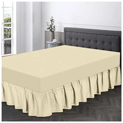 Image of Non Iron Valance Sheet Double Polycotton Fabric Frilly Bedding Sheets Hotel Quality Elasticated Bed Skirt Cream