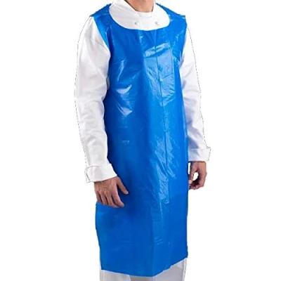 Image of 100 Disposable Aprons for Adults Blue Waterproof Apron Pack Plastic Medical Virus Protection PPE Throw Away Single Use
