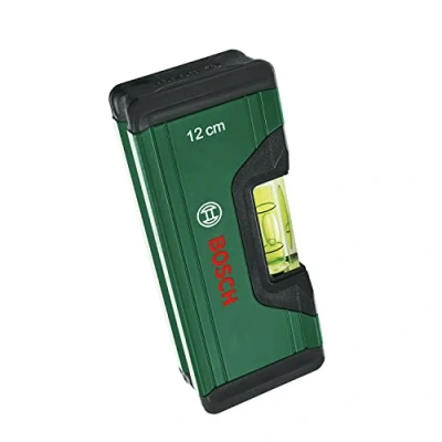 Image of Bosch Home and Garden Spirit Level 12 cm (Compact Mini Level; Precise Alignment with Fluorescent Bubble for Horiziontal Reading; Aluminum Body, Softgrip Bumpers; V Groove)