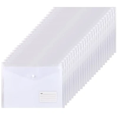 Image of Clear Plastic Wallets A4 Folders 24PCS Popper with Label Pocket Document Files Envelope Wallet