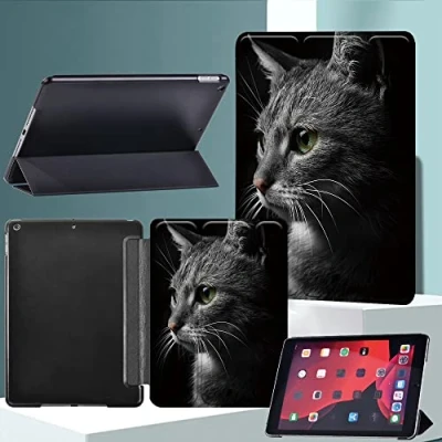 Image of Case For iPad 9/8/7 (10.2 Inch, 2021/2020/2019 Model, 9th/8th/7th Gen) Leather Multi Function Stand Cover With Auto Sleep Wake Air 3rd gen 10.5 (2019), Pro (2017) (Cat)