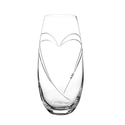 Image of DIAMANTE Heart in hand Cut Crystal Barrel Vase with Swarovski Crystals 25cm