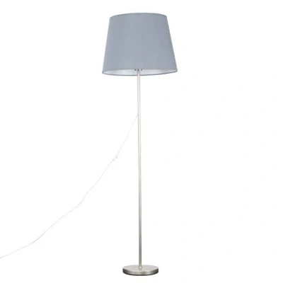 Image of MiniSun Modern Standard Floor Lamp in a Brushed Chrome Metal Finish with an Extra Large Grey Tapered Shade