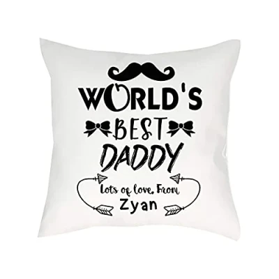 Image of Personalised World&#039;s Best Daddy Fathers Day Moustache/Bow Love ANY NAME Funny Gift for Dad Birthday Home Decor Satin Cushion, Throw Pillow/Cushion. (Satin Cushion Cover With Insert)