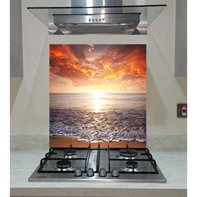Image of Splash back, Panel Kitchen, Toughened Glass, Sunset over the Sea, Any Size, Va Art Glass (wide 90 x height 75 /cm)