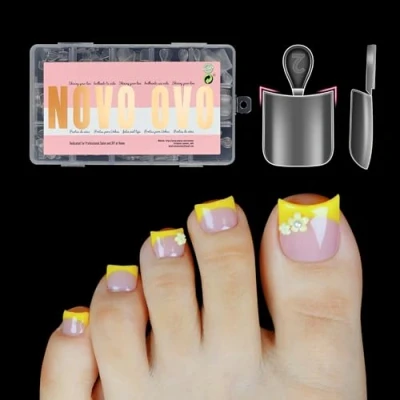 Image of NOVO OVO Sharp Square Thick Toe Nail Tips with Moon Curve, For Medium &amp; Short Beds, Full cover Press on, Soft Gel False Toenail Extension Kit, Clear Matte Fake Nails Pedicure x 15 Sizes 240 Pcs