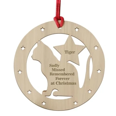 Image of Red Ocean Cat Memorial Christmas Tree Decoration Personalised Engraved Bauble Gift Keepsake