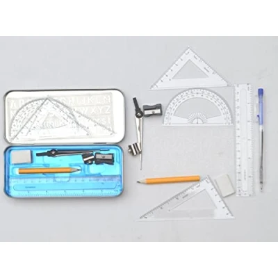 Image of Math Geometry School Stationery Set Kit In Tin Pencil Case Box Stationary Maths