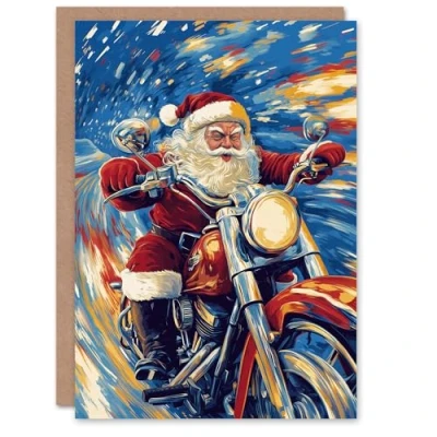 Image of Artery8 Personalised Biker Santa Claus on Motorcycle Fun Bold For Him Or Her Art Christmas Card