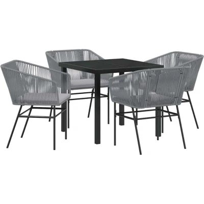 Image of vidaXL 5 Piece Garden Dining Set with Cushions Grey Poly Rattan