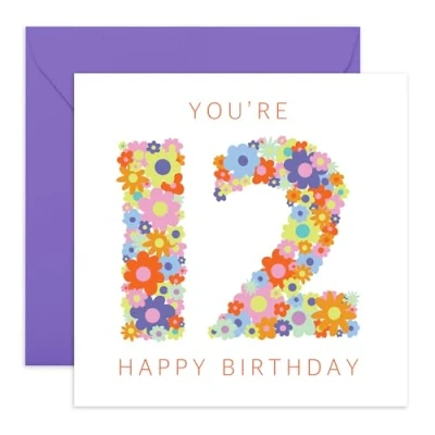 Image of Central 23 Rainbow Birthday Card For Girl Age 12 Floral Happy Twelfth Kid Gift Daughter Niece Granddaughter Twelve Year Old Comes With Fun Stickers