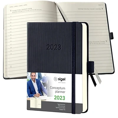 Image of SIGEL C2311 Daily planner Conceptum 2023 approx. A6 black hardcover 1 page = day 400 S.