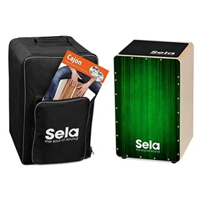 Image of Sela SE 137 FR Varios Green cajon Set with backpack, pad, French method, CD and DVD
