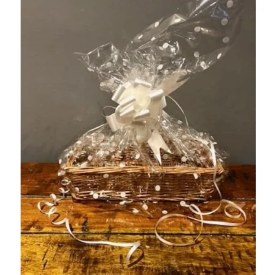 Image of Make Your Own Hamper kit Gift Rectangle Basket, Full Willow Hand Woven, 5 Different Sizes, Brown, with Cellophane and Bow (Extra Small)