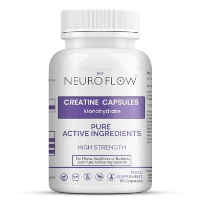 Image of Creatine Monohydrate Capsules No fillers, Additives or Bulkers, Pure Active Ingredients 60 for Lean Muscle Mass and Strength Made in UK
