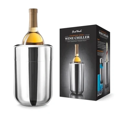 Image of FINAL Touch Stainless Steel Wine Chiller with Removable Gel Freezer Packs, Cooler Ice Packs