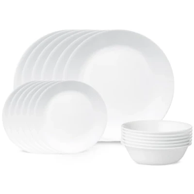 Image of Corelle 18 Piece Vitrelle Glass Winter Frost White Chip and Break Resisitant Dinner Set, Service for 6