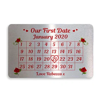 Image of Red Ocean First Date Calender Wallet Card Insert Personalised Anniversary Valentines Gift for Husband Wife Keepsake