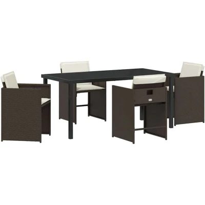 Image of vidaXL Garden Dining Set 5 pcs Brown Poly Rattan