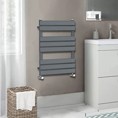 Image of Warmehaus Flat Panel Heated Towel Rail Radiator Ladder Rad Anthracite 800 x 600mm Grey Central Heating Warmer for Bathroom Kitchen