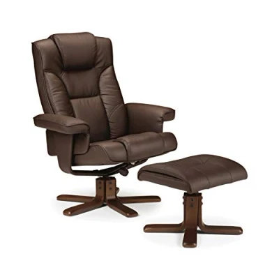 Image of Julian Bowen Malmo Recliner and Footstool, Steel Frame With Foam &amp; Faux Leather Upholstery, Brown, Height: 105, Width: 83, Depth: 82cm