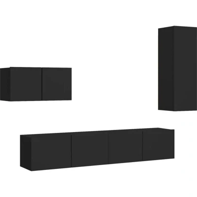 Image of vidaXL TV Cabinet Set 4 Piece Indoor Living Room Furniture Hanging Wall Mounted Storage Plasma Hifi Unit Black Engineered Wood