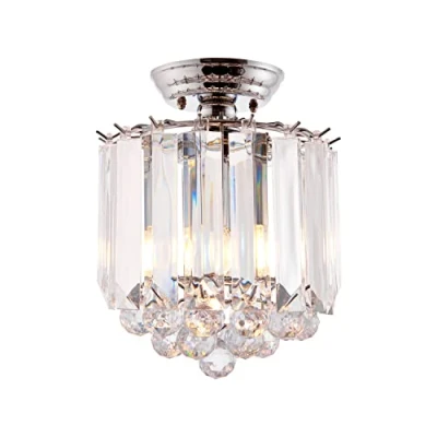 Image of National Lighting SID Decorative Silver Chrome Flush Ceiling Pendant Light Chandelier with Clear Droplets