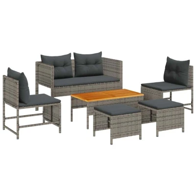 Image of vidaXL Outdoor Sofa Set grey and dark Rattan, tempered glass Medium