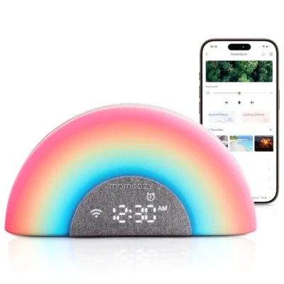 Image of Momcozy DreamSync Baby Sound Machine, Night Light, APP Control Sleep Trainer, Routine Builder, White Noise Machine with 34 Soothing Sounds, Wake Up Light Sunrise Alarm Clock, Wireless Speaker