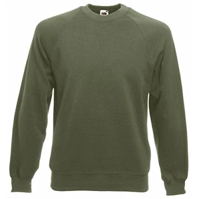 Image of Fruit of the Loom Men Raglan Classic Sweater, Green (Classic Olive), X Large