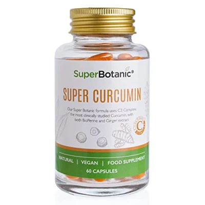 Image of Super Botanic Curcumin Capsules 500mg 60 Vegan C3 Complex with Bioperine &amp; Ginger Extract 33,000mg Turmeric Supplements Equivalent 100% Natural Made in The UK