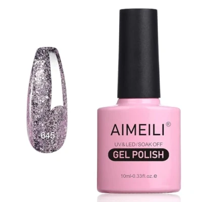 Image of AIMEILI Glitter Gel Nail Polish, UV/LED Soak Off Sparkly Shiny Polish French Gel, Lamp Art Manicure Salon DIY at Home, Long Lasting &amp; Easy to Apply 10ML (645)