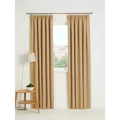 Image of Kinfolk Textile Blackout Thermal Pencil Pleat Tape Top Insulated Pair of Curtains Including 2 Tiebacks (Cream Natural, 46&quot; x 54&quot;)
