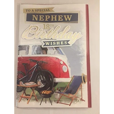 Image of To A Special Nephew 18th Birthday Wishes Card Age 18 Eighteen Camper Van/Bike/Words 3D/Foil Detail(PRELUDE45515)