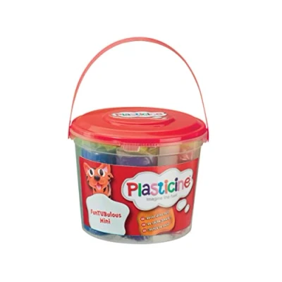 Image of Plasticine FunTubulous Mini, Original Modelling Clay, Soft and Non Hardening, Includes 7 Mini Bumper Sticks of in Plastic Bucket with Carry Handle, Suitable for Ages 3+