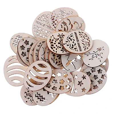Image of LANCHEN 25pcs Laser Cut Wood Embellishment Wooden Easter Egg Shape Craft Wedding Decor