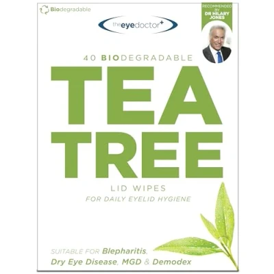 Image of The Eye Doctor Tea Tree Eyelid Wipes 40x Single Use Suitable for Sensitive Eyes, Dry Blepharitis, MGD &amp; Demodex Environmentally Friendly, Biodegradable