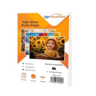 Image of Labelwonderland 7x5 Photo Paper Inkjet Pack of 50 Sheets for Printer 230 GSM 13 x 18cm