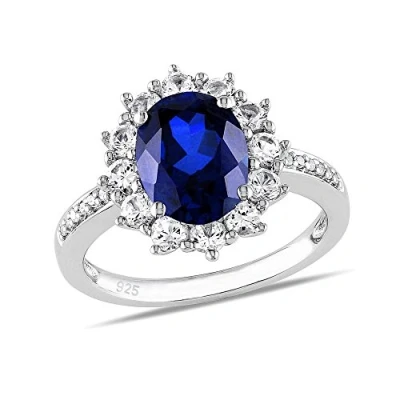 Image of SILVEGO Women 925 Sterling Silver Ring with Blue Synthetic Sapphire Replica of Kate Middleton&#039;s Engagement