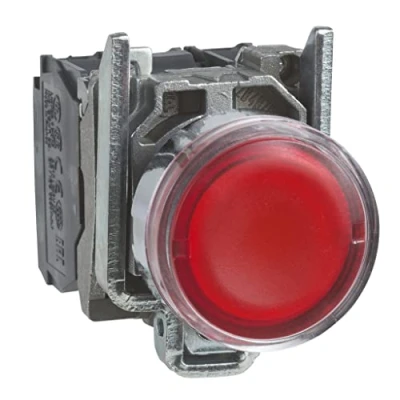 Image of Schneider Electric Harmony XB4 Illuminated Push Button Switch, Metal, Spring Return, 1NO + 1NC, 24 V AC/DC, 22 mm Mount, Flush Operator Profile, XB4BW34B5, Red