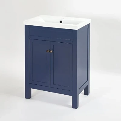 Image of Milano Aston Navy Blue 615mm Traditional Bathroom Cloakroom Vanity Unit with Basin and Round Oil Rubbed Bronze Handle